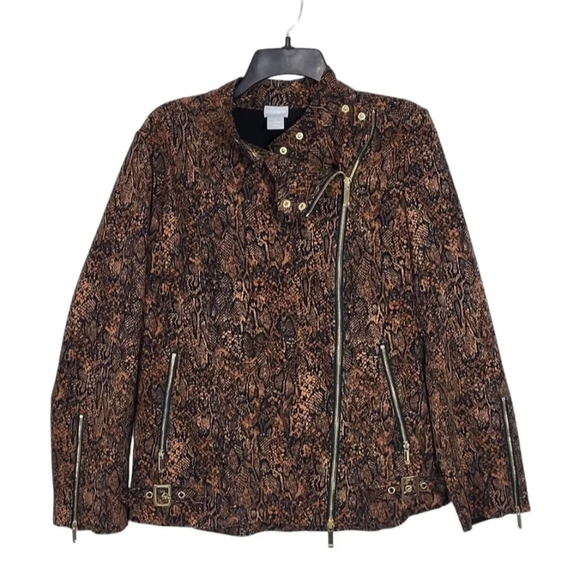 Chicos Motto Jacket Travelers Collection Snake Print Accent Zippers - Picture 1 of 9